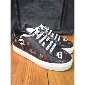 Karl Lagerfeld Paris Women's Cate Pins Black Casual Fashion Sneakers Size 8.5